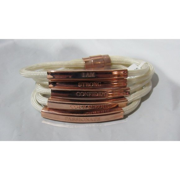 Women Warriors Stella Valle I Am Gold Bracelet White Paracord Lori Greiner QVC - Picture 1 of 4